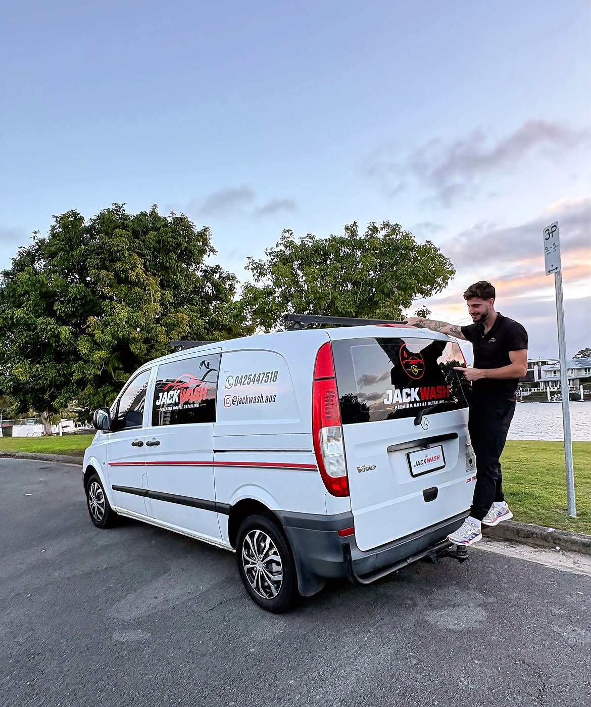 Jack with the branded JackWash detailing van on the Gold Coast